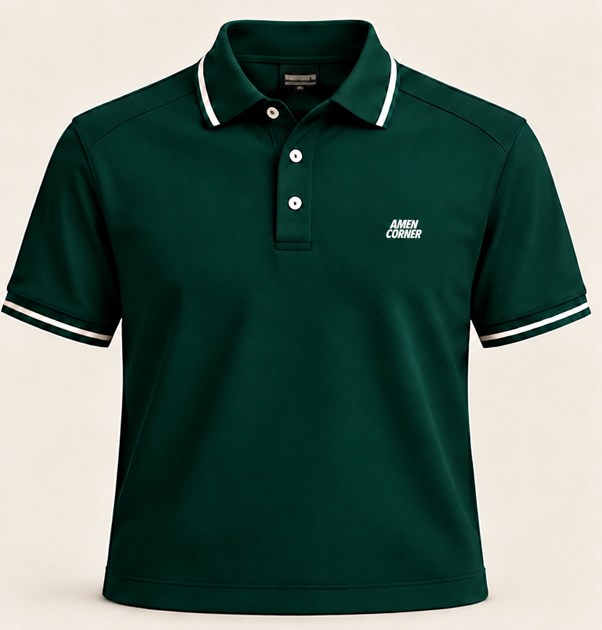 Forest green polo with ivory trim